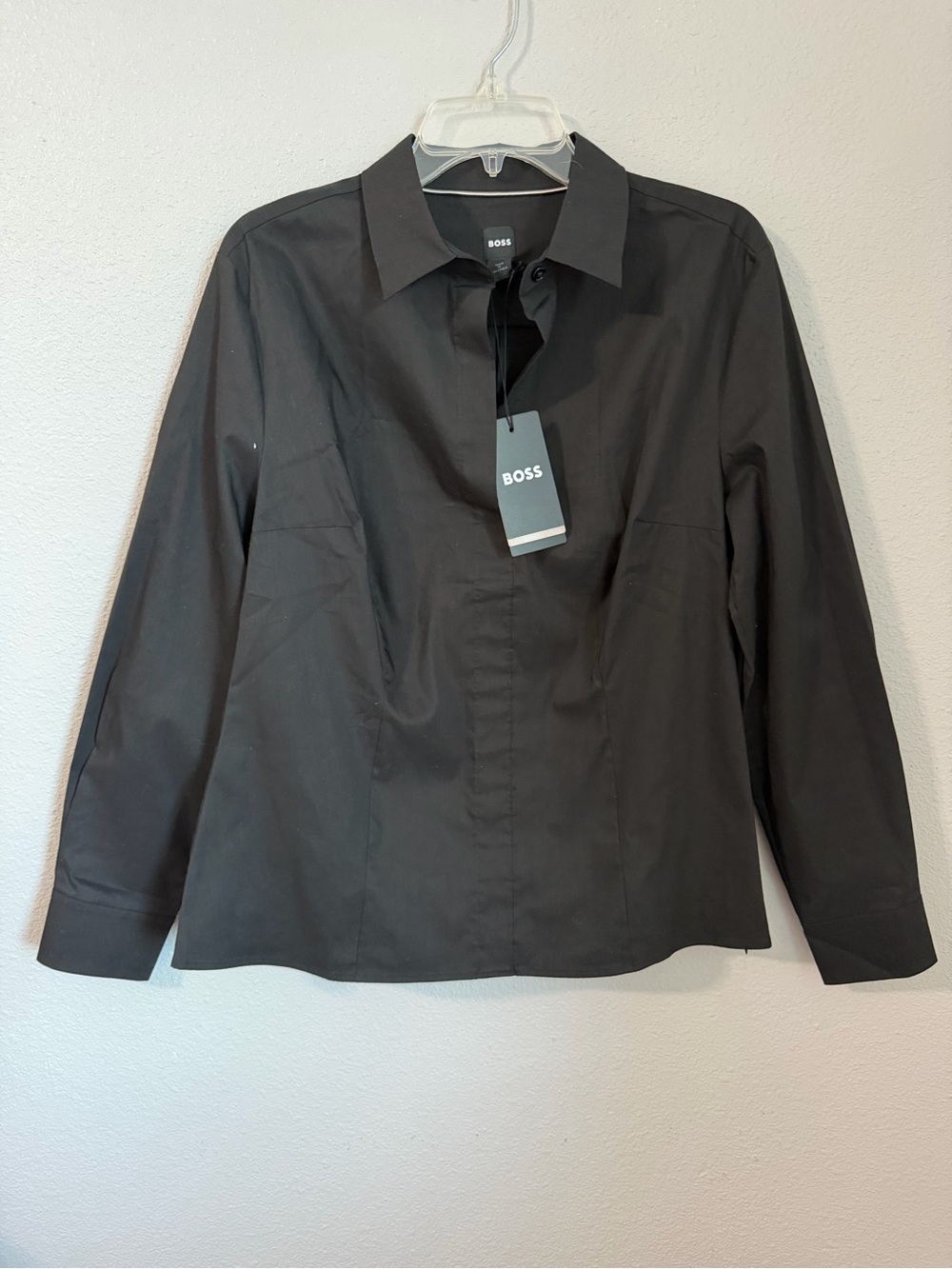 BOSS Bashinah Black Stretch Cotton Shirt NWT SZ 12 🖤